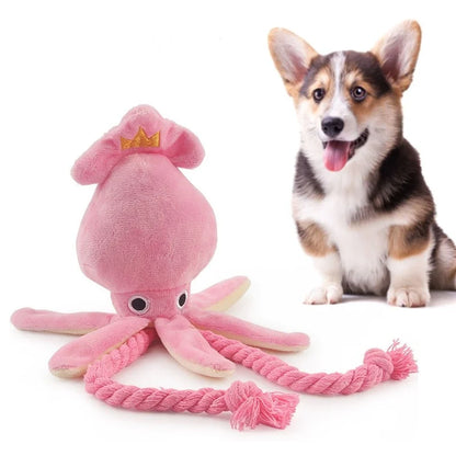 Cute Octopus Dog Chew Toy – Pink Plush Squeaky Rope Toy for Puppies & Small Dogs