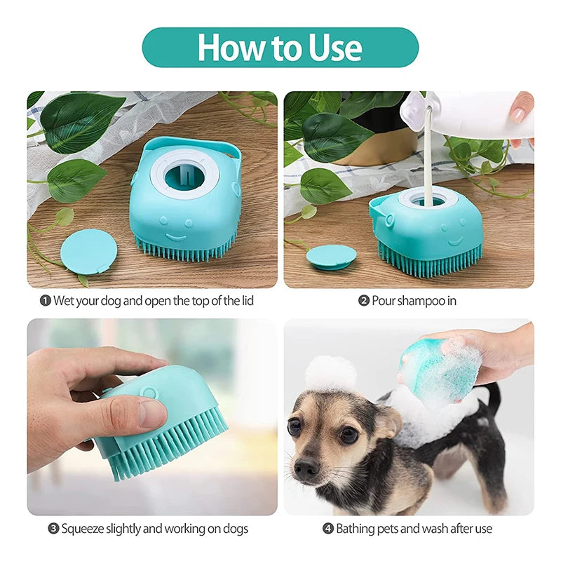 Silicone Pet Grooming Tool with Shampoo Dispenser