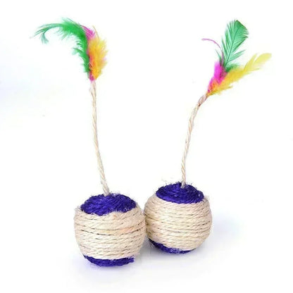 Interactive Sisal Cat Ball Toy – Feather Scratching Toy for Cats