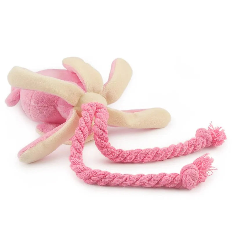 Cute Octopus Dog Chew Toy – Pink Plush Squeaky Rope Toy for Puppies & Small Dogs