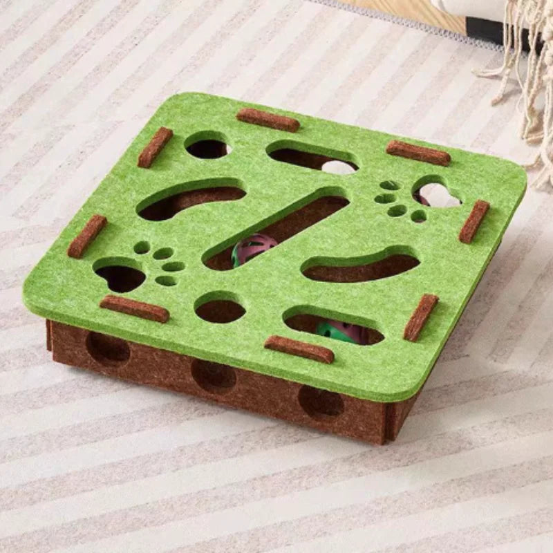 Interactive Cat Puzzle Toy – Felt Maze Box with Bell Ball