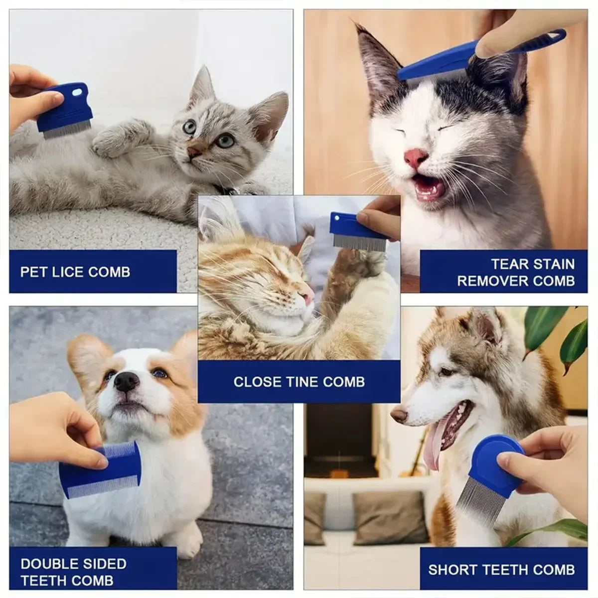 6-Piece Pet Flea Comb Set – Stainless Steel Grooming Combs for Cats & Dogs