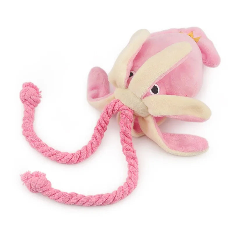Cute Octopus Dog Chew Toy – Pink Plush Squeaky Rope Toy for Puppies & Small Dogs