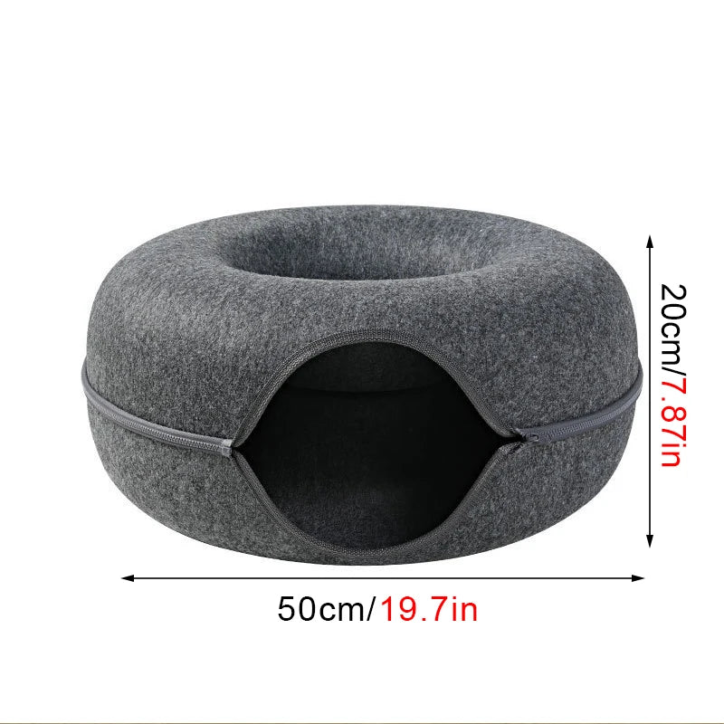 Donut Cat Bed with Tunnel – Felt Interactive Nest & Play Bed
