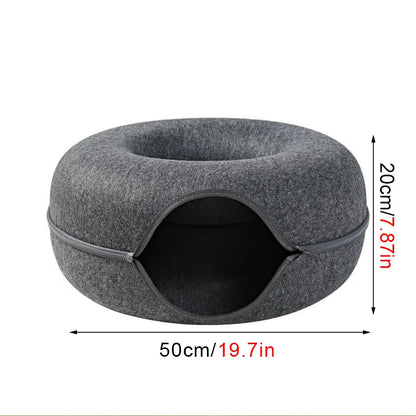 Donut Cat Bed with Tunnel – Felt Interactive Nest & Play Bed