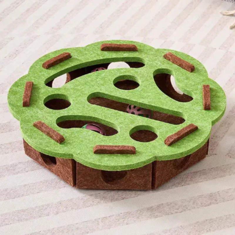 Interactive Cat Puzzle Toy – Felt Maze Box with Bell Ball