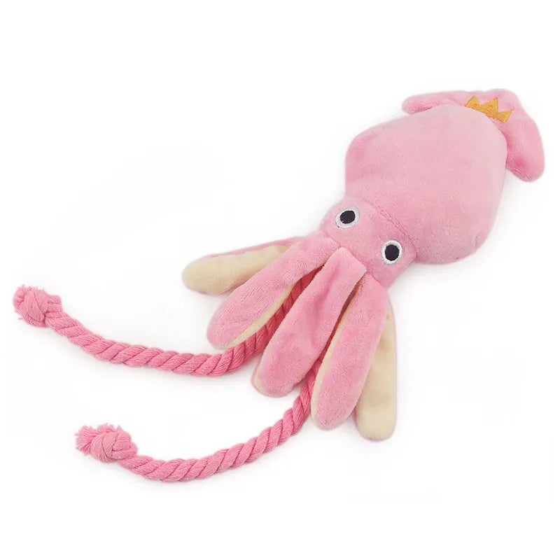Cute Octopus Dog Chew Toy – Pink Plush Squeaky Rope Toy for Puppies & Small Dogs
