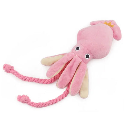 Cute Octopus Dog Chew Toy – Pink Plush Squeaky Rope Toy for Puppies & Small Dogs