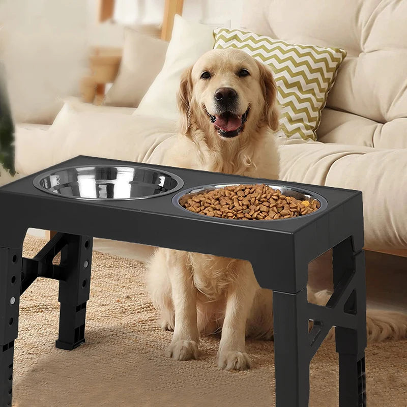 Elevated Dog Feeder – Adjustable Raised Stand with Double Stainless Steel Bowls for Dogs