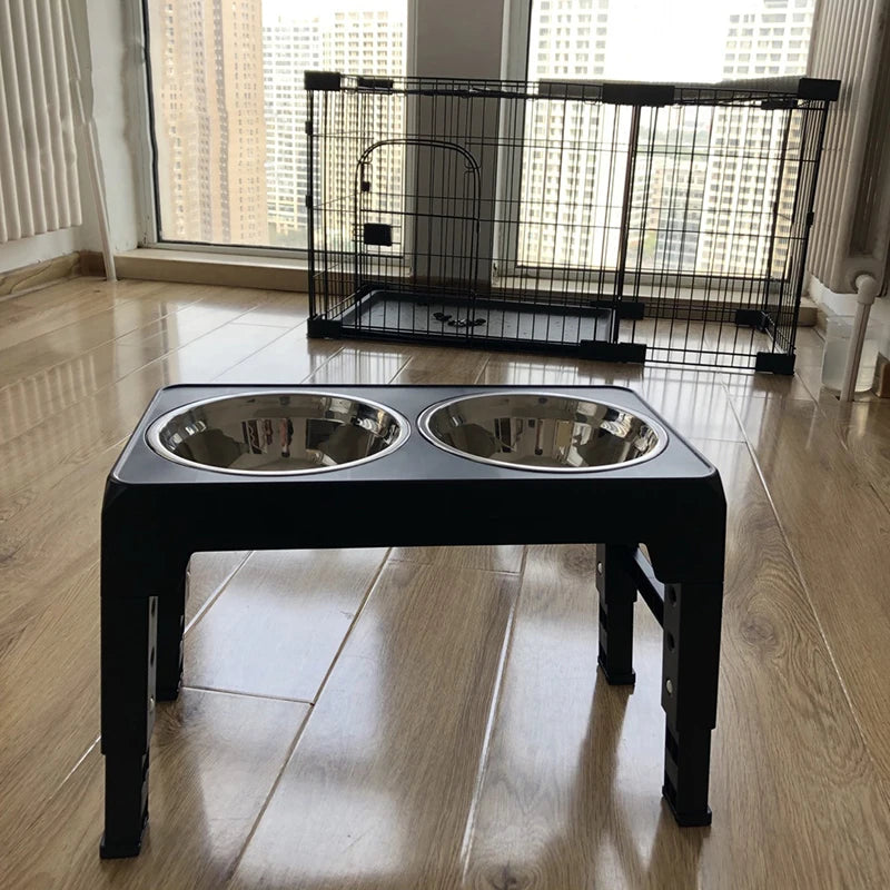 Elevated Dog Feeder – Adjustable Raised Stand with Double Stainless Steel Bowls for Dogs