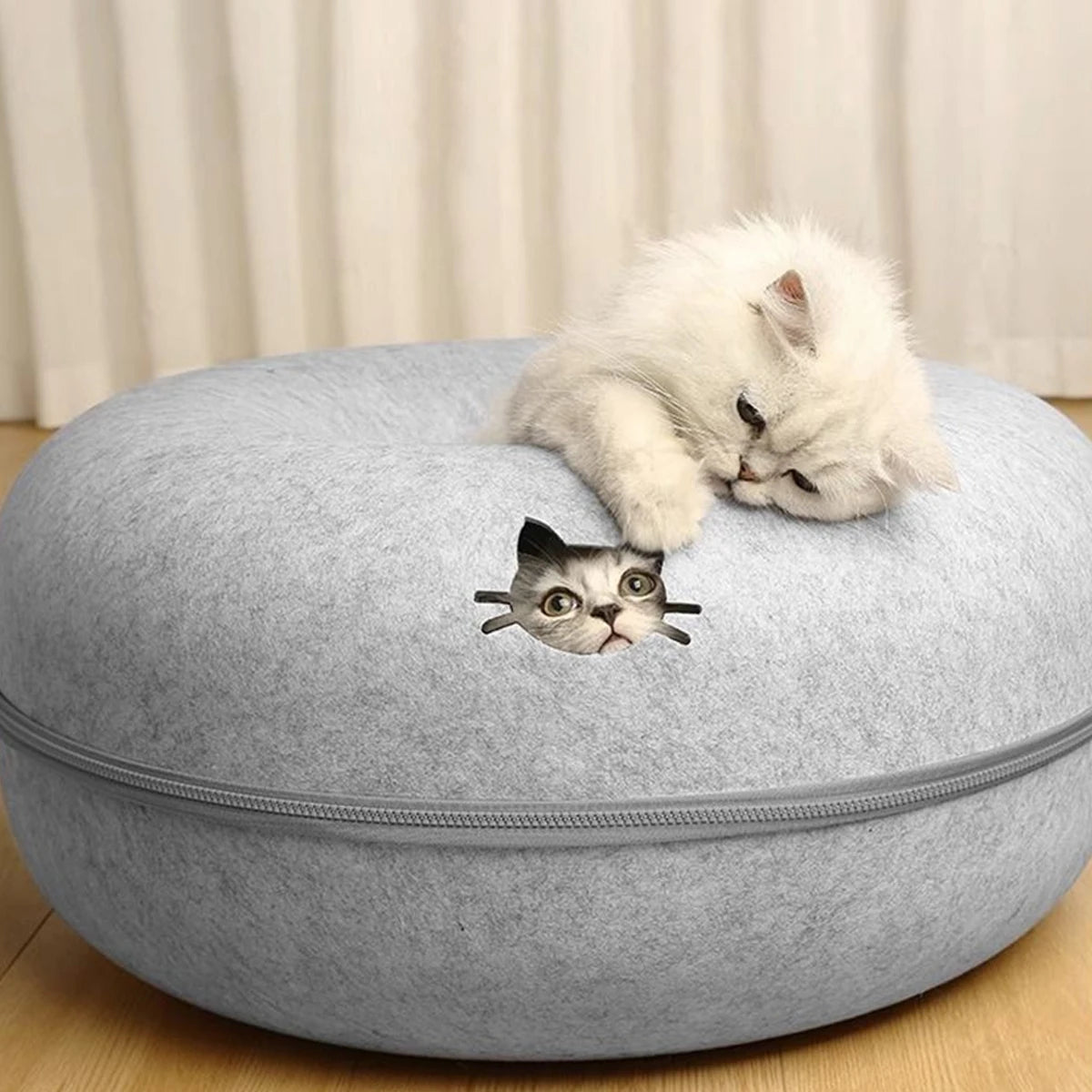 Felt Donut Cat Bed & Hideaway Tunnel – 2-in-1 Cozy House