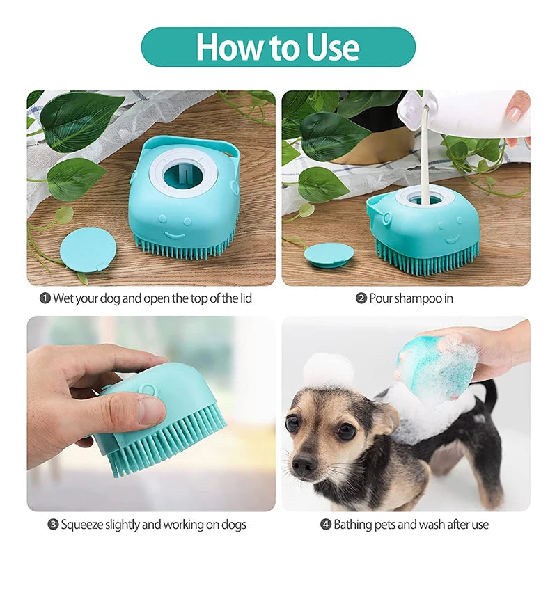 Silicone Pet Grooming Tool with Shampoo Dispenser