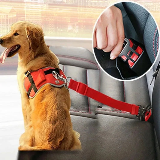 Adjustable Pet Car Seat Belt – Vehicle Safety Harness Clip for Dogs & Cats. Attaches to Collars or Harnesses for Secure, Comfy Travel