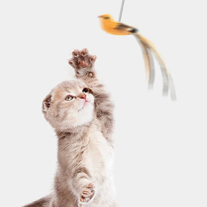 Simulated Bird Cat Toy – Feather Teaser Stick with Suction Cup