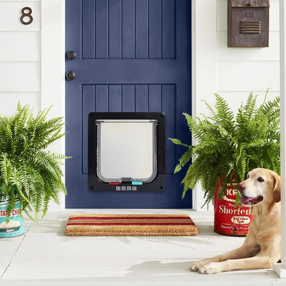 Cat Flap Door with 4-Way Lock – Transparent Pet Door Secure In/Out ABS Plastic Gate
